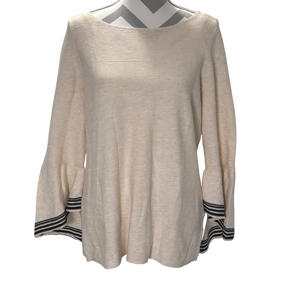 LAURIE FELT Cream Cascading Bell Sleeve Knit Sweater Top‎ Size M